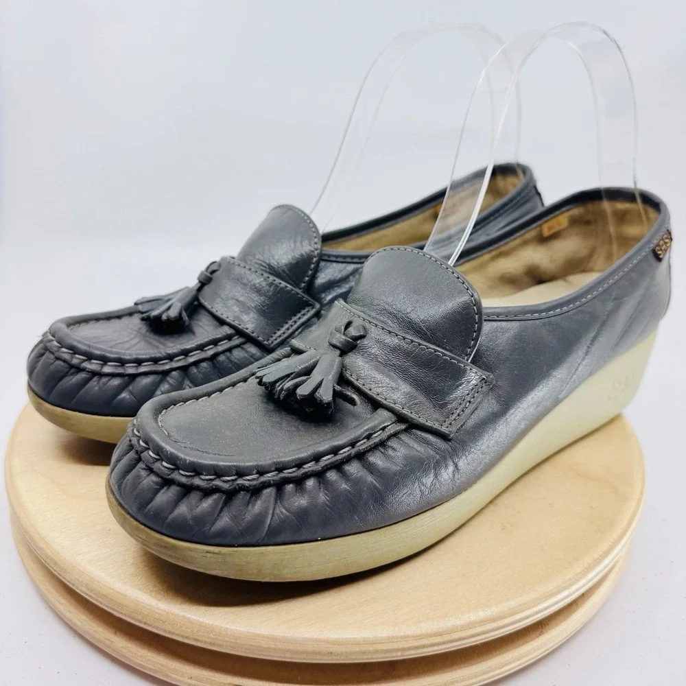 SAS Softie Loafers Shoes Womens 8.5 S Gray Leather Tassel Kiltie Comfort
